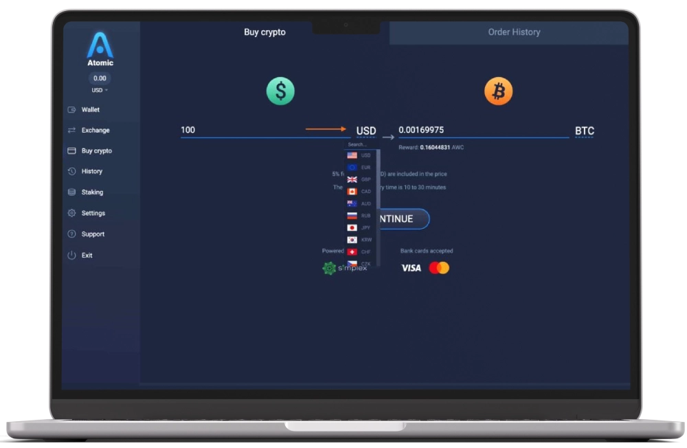 خرید مستقیم در کیف پول اتمیک