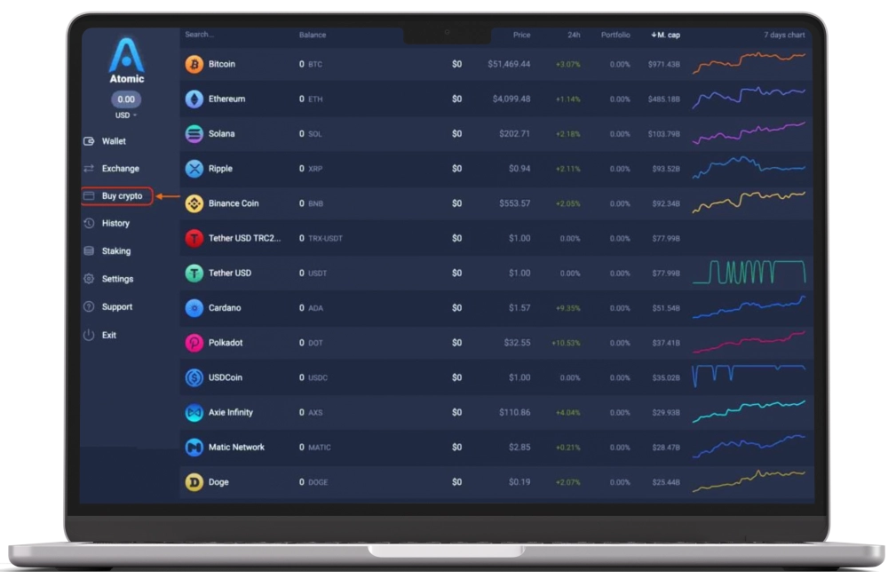 خرید مستقیم در کیف پول اتمیک
