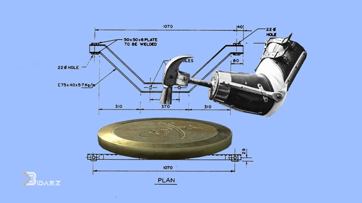 یک بازوی رباتی که در حال ضربه به یک سکه است و به ایجاد یک کوین سا توکن جدید اشاره دارد