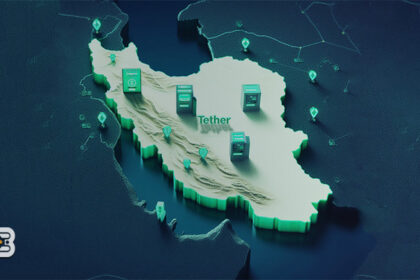 تصویری 3 بعدی از نقشه ایران که جعبه هایی با نماد تتر و درگاه پرداخت روی چند نقطه متفاوت آن قرار دارد. راهنمای جامع خرید و فروش تتر در ایران