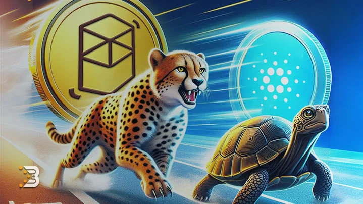 تصویر یک یوزپلنگ و یک لاکپشت که در کنار هم با سرعت در حرکت هستند و پشت سر آن ها به ترتیب لوگو ارز دیجیتال فانتوم و کاردانو قرار دارد. فانتوم یا کاردانو؛ کدام یک آینده روشن‌تری دارد؟